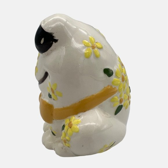 Vintage Frog Sugar Shaker with Bowtie & Flowers Design Ceramic 4.75" Tall - Picture 2 of 7